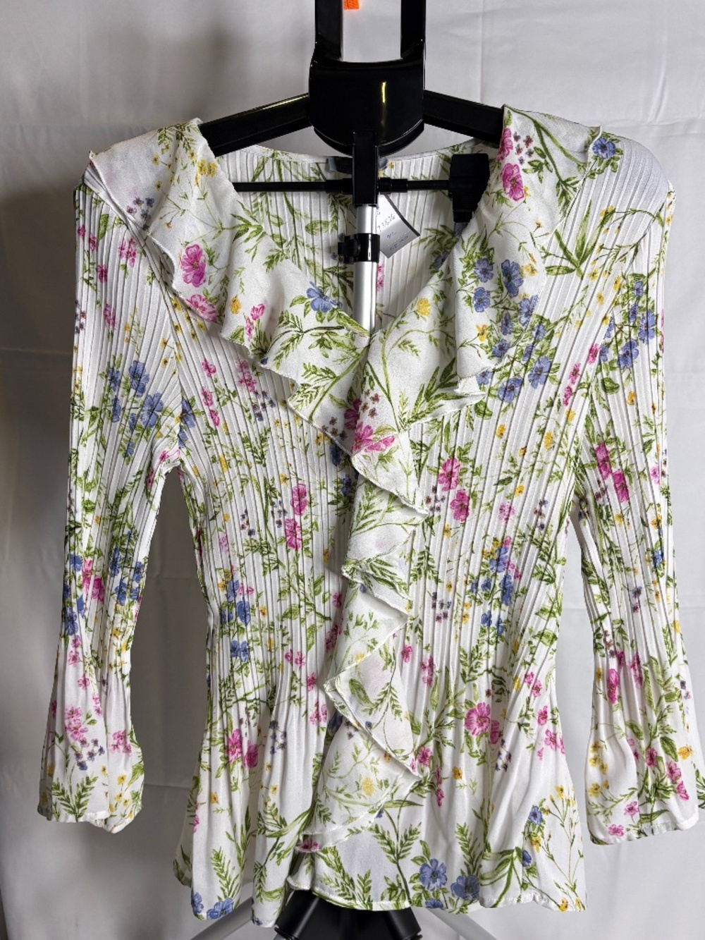 NEW Floral & Ivy Floral Print Plisse V-Neck Ruffled Long Sleeve Blouse XL NWT